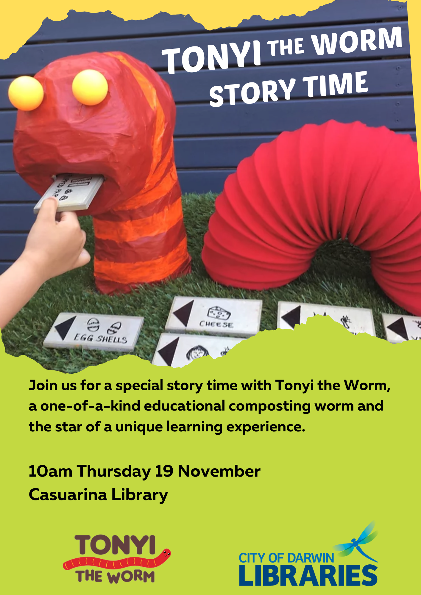 Tonyi The Worm Story Time City of Darwin Darwin Council, Northern